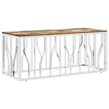 Mesa De Centro 45x110x45 Cm Acero Inoxidable, Madera Maciza Reciclada Con Acabado Multicolor - Plateado