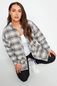 Yours Camisa Amplia Blanca De Algodón Con Cuadros Grises, Mujer Curvy Y Tallas Grandes, Yours