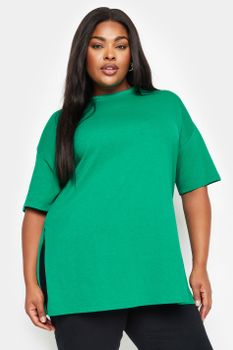 Yours Camiseta Amplia Verde Con Aberturas En Bajo, Mujer Curvy Y Tallas Grandes, Yours