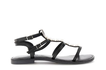 sandalias planas de piel con hebilla joya black