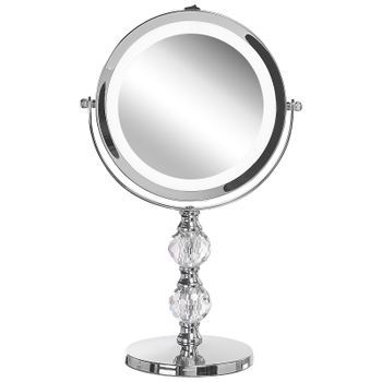 Espejo De Maquillaje Iluminación Led Metal Plateado Ø 13 Cm Doble Cara Magnifica 1x / 5x Claira