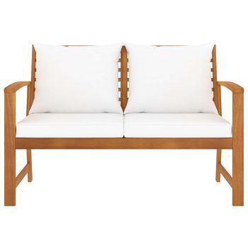 Banco De Jardín | Banco De Exterior | Silla De Jardín 120 Cm Con Cojines Crema Madera Acacia Maciza