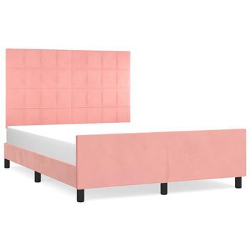 Estructura De Cama Con Cabecero De Terciopelo Rosa 140x200 Cm