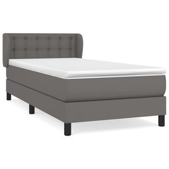 Cama Para Adulto | Cama Individual | Cama Box Spring Con Colchón Cuero Sintético Gris 90x190 Cm