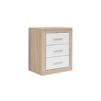 Mesita De Noche Kiara 3 Cajones Cambria Y Blanco 50x60 Cm