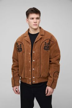 Chaqueta Tall Estilo Western De Ante Sintético Con Bordado, Brown
