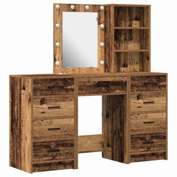 Mesa De Tocador | Mesa De Maquillaje Con Cajón 3 Piezas Marrón Madera Contrachapada