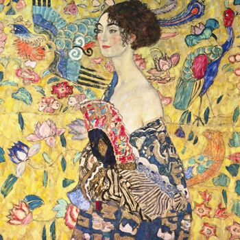 Arte klimt cuadro la dama con abanico impresión sobre lienzo 80x80cm