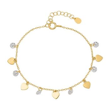 Pulsera corazón de plata 925 dorada con circonitas