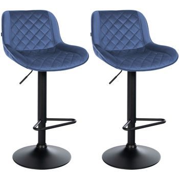 2er Set De Taburetes De Bar Kasson Terciopelo Azul 52x50x84 Cm Clp