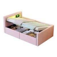 cama tapizada infantil rosa cama individual 90x200 con almacenaje y led terciopelo