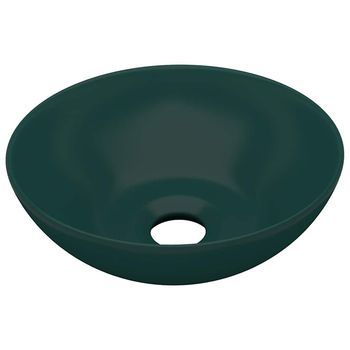 Lavabo De Cuarto De Baño Redondo Cerámica Verde Oscuro Vidaxl