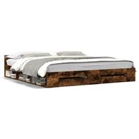 cama matrimonial  cama para adultos  cama con cajones madera de ingenieria roble ahumado 200x200 cm cfw41155