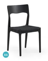 pack 4 sillas negras madera de fresno con asiento trenzado