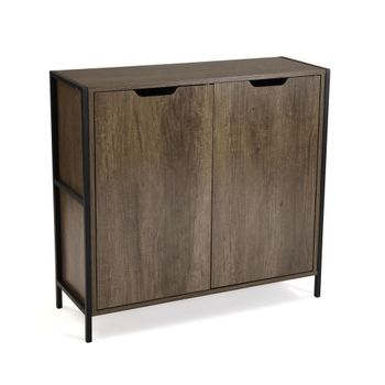 Aparador 2 puertas en aglomerado efecto madera y metal marrón y negro