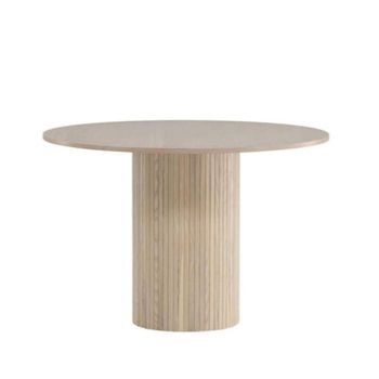 Mesa de comedor redonda de madera blanqueada para 4 personas - blanca