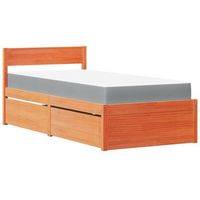 cama individual  cama para adulto  cama con cajones y colchon madera maciza pino marron 90x200 cm