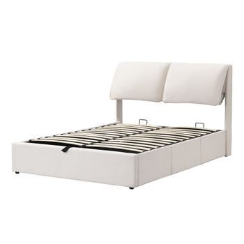Cama Doble 140*190cm - Somier Hidráulico - Espacio Para Almacenaje - 3 Cajones - Cama Para Adultos - Terciopelo - Beige