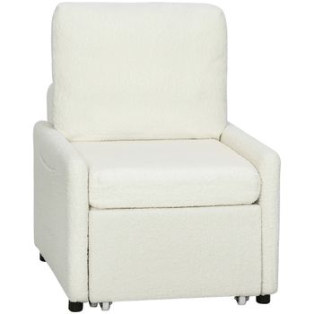 HOMCOM Sillón convertible 1 plaza con almacenamiento oculto — asiento ancho acolchado — 72 x 85,5 x 91 cm — crema