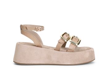 sandalias cuña doble banda con hebilla y pulsera al tobillo sand