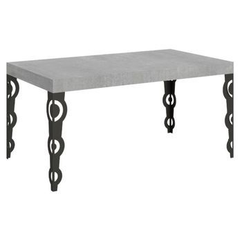 Mesa Rectangular Extensible Para 6 A 10 Personas L 160 A 264 Cm Gris Hormigón Y Patas De Metal Antracita Kazay