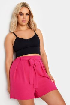 Yours Pantalón Corto Fucsia Satén Texturizado, Mujer Curvy Y Tallas Grandes, Yours