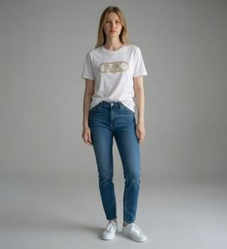Michael Kors para mujer. MS651SC97J Camiseta logotipo tachuelas blanco (XS), Casual, Algodón, Manga corta
