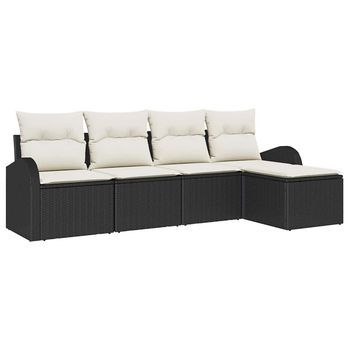 Conjunto De Sofá De Jardín 5 Piezas | Mueble De Jardín Negro Ratán Sintético