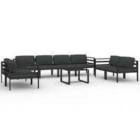 set muebles de jardin 9 pzas y cojines aluminio gris antracita vidaxl