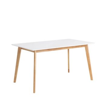 Mesa de comedor 120 con patas de roble y tablero blanco.