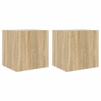 2 Uds Muebles Tv Pared | Mueble De Salón | Armario Tv Luces Led Roble Sonoma 40,5x35x40 Cm