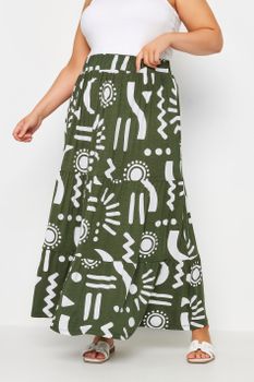 Yours Falda Larga Escalonada Verde De Flores, Mujer Curvy Y Tallas Grandes, Yours
