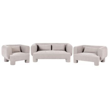 Conjunto De Sala De Estar Sofá Sillón Tapizado De Tela Con Textura Aterciopelada Patas Cilíndricas Estilo Orgánico Beige Oscuro Hogbo
