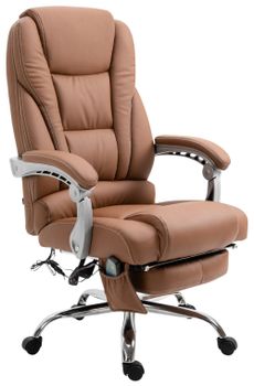 Silla de oficina giratoria regulable en simil cuero marrón claro