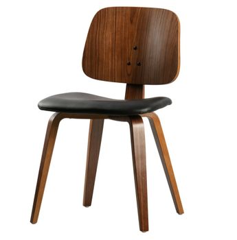 Silla de cuero y madera de nogal estilo vintage