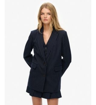 Superdry para mujer. W5012032A Americana Pinstripe Boyfriend marino (XL), Casual, Clásico, Poliéster