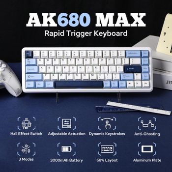 AJAZZ AK680 MAX Teclado Mecánico Inalámbrico con Interruptores Magnéticos, Tri-Modo, Hot-Swap, 8k Gaming, Bluetooth, 68 Teclas, PC, eSports