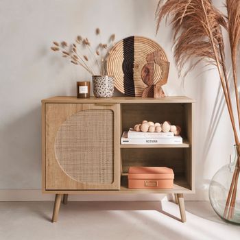 Aparador estilo escandinavo con madera redondeada, 80cm, natural