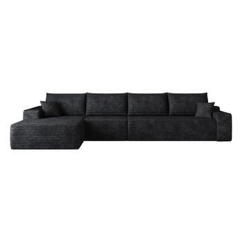 Sofá Modular Moderno Negro De 3 Plazas, Sofá Con Chaise Longue En L Y Pana A Rayas
