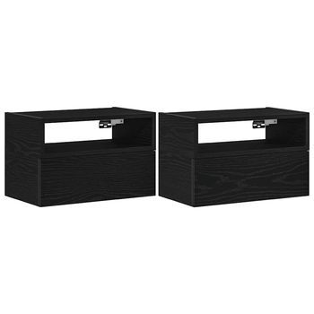 Pack 2 Uds Mesitas De Noche | Mesilla De Noche De Pared Negra 45x26x28,5 Cm