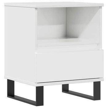 Mesita De Noche Madera Contrachapada Blanco Brillo 40x35x50 Cm Vidaxl