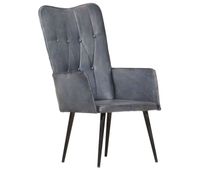 vidaxl sillon orejero de cuero autentico gris
