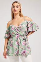yours london top verde cruzado con hombros descubiertos mujer curvy y tallas grandes yours london