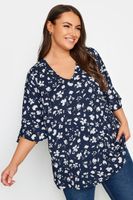 yours top con vuelo azul floral mujer curvy y tallas grandes yours