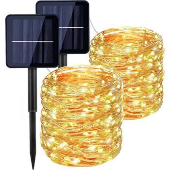 Ic Guirnaldas De Luces Solares Para Exteriores [paquete De 2] 22m 200 Led Guirnaldas De Luces Solares 8 Modos Luces De Cadena De Árbol De Navidad