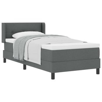 Cama Individual | Cama Para Adulto | Cama Tipo Box Spring Con Cabecera Gris Oscuro 200 X 90 Cm Tela