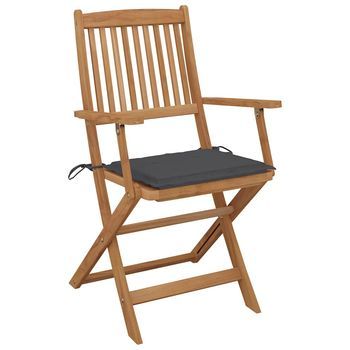 Pack 4 Uds Sillas De Jardín | Silla De Exterior | Sillón Plegables Y Cojines Madera Maciza Acacia