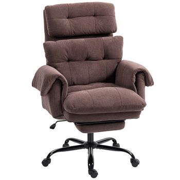 HOMCOM Silla Ejecutiva Silla de Oficina con Respaldo Ajustable Silla Acolchada con Ruedas Silla de PoliésteR Ajustable en Altura Marrón   Aosom España