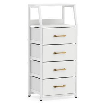 Costway Cajonera de 4 Cajones con Marco Metálico Asa Dorada Elegante Gran Capacidad de Almacenamiento para Dormitorio 40,5 x 29 x 94 cm Blanco