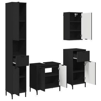 Juego De Muebles De Baño Negro Madera Compuesta, Metal Vidaxl